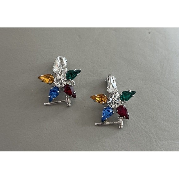 B David Jewelry - Vintage OES Order of The Eastern Star Silver Tone Crystals Wreath Clip Earrings
